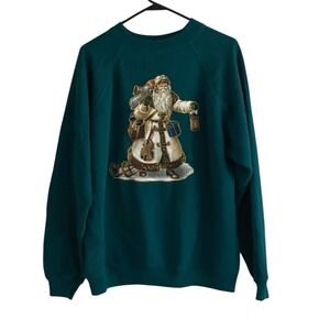 Vtg St.Nicholas Santa Clause Christmas Sweatshirt Green Hanes Sz XL